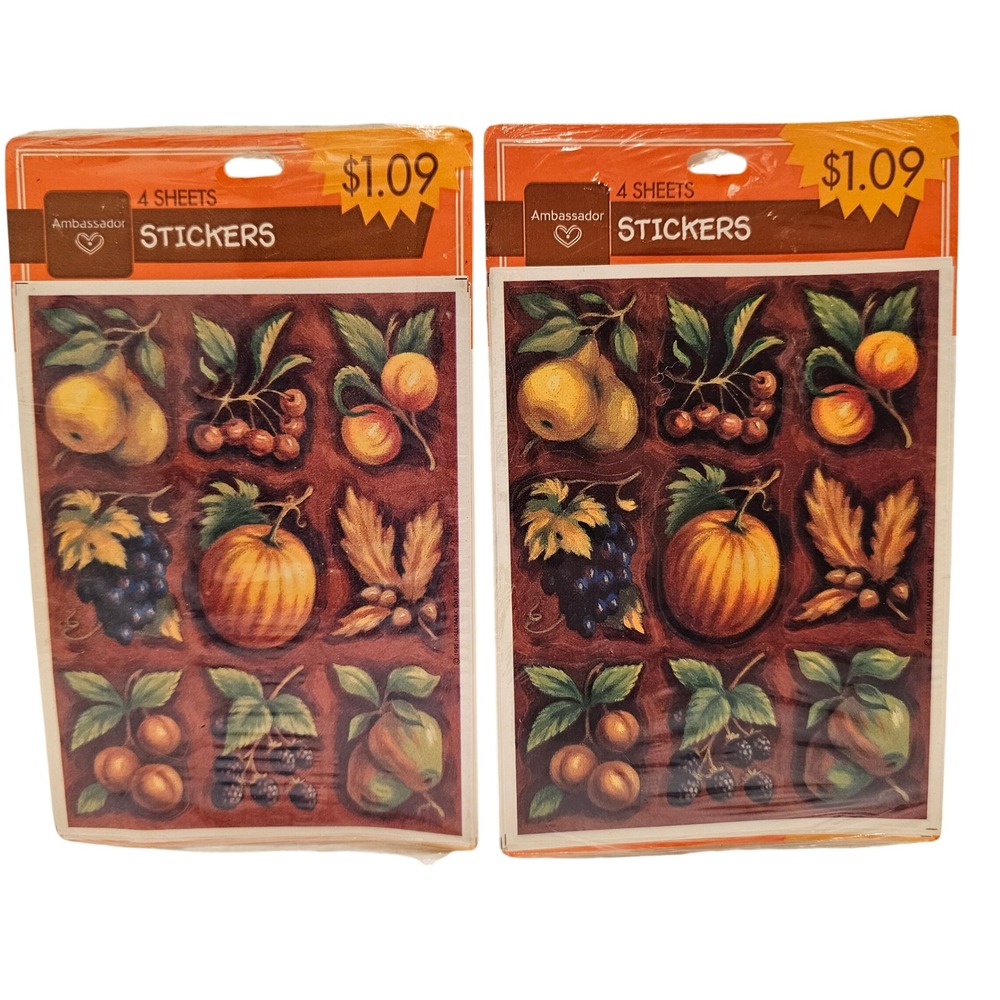 Vintage 1995 Ambassador Hallmark Fruit Harvest Stickers 2 Packs 8 Sheets NOS